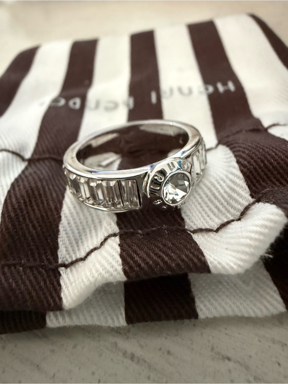 Henri Bendel silver crystal signature ring - size 7